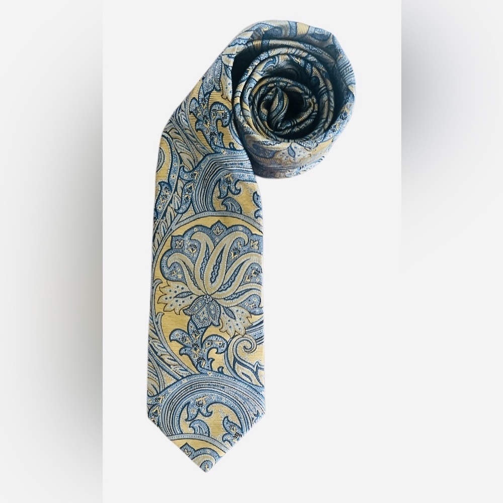 Paul Fredrick Blue and Gold Paisley Tie